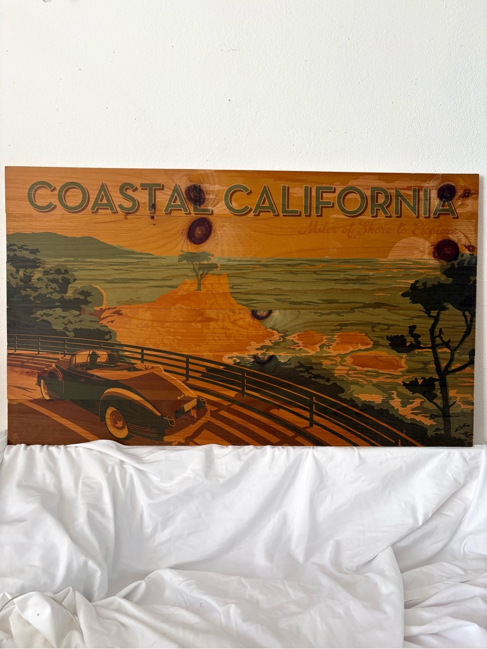 California coast printed wood wall sign plaque art home decor large size retro